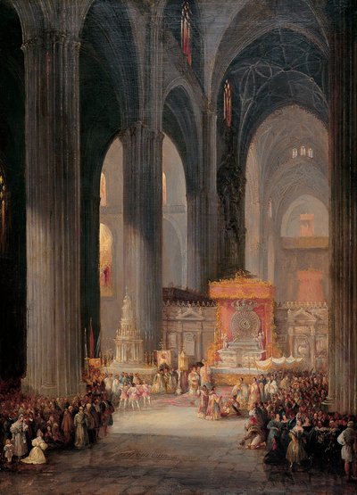 De Corpus Christi-processie in de kathedraal van Sevilla door Genaro Pérez Villaamil